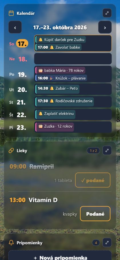 Nástenka TABULKO na mobile – kalendár, lieky a pripomienky