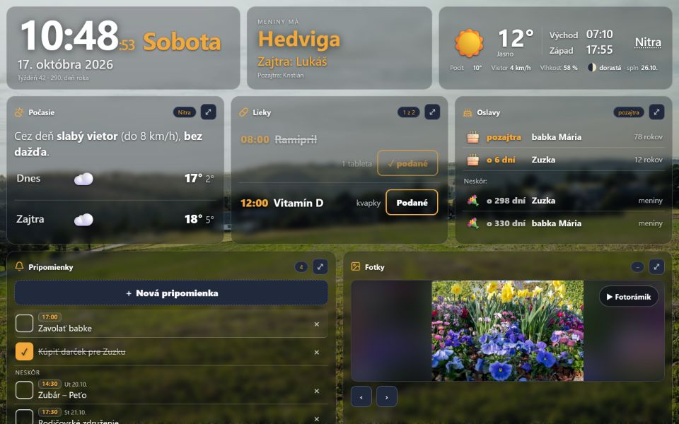 Nástenka pre rodičov – lieky s potvrdením Podané, oslavy, pripomienky a fotky